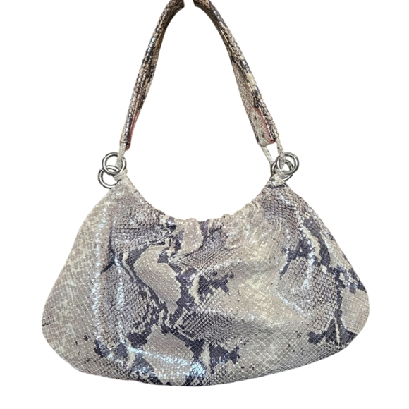 Y2k KATE SPADE Embossed Vintage leather python patternmeatallic baguette bag.